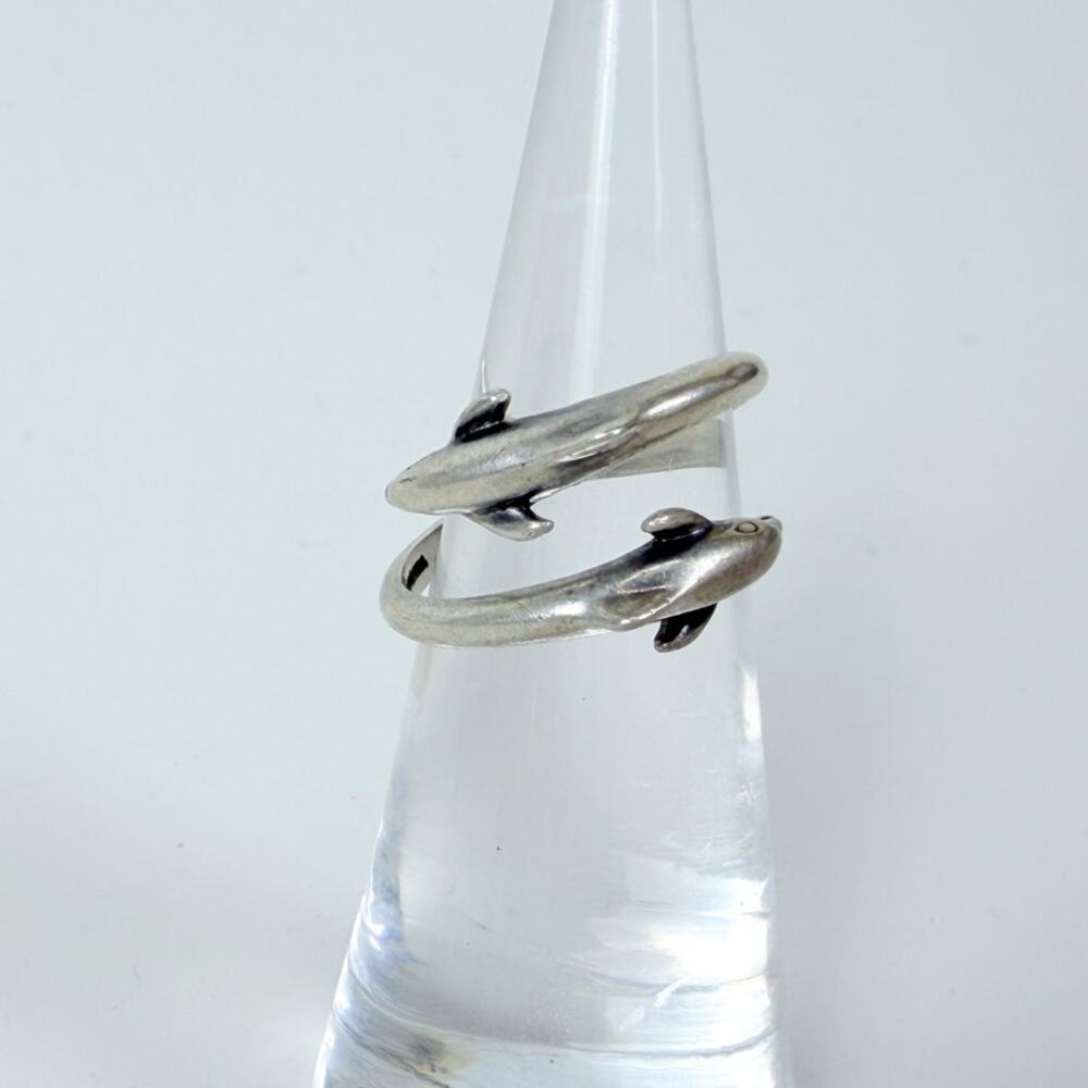 Dolphin Ring Adjustable Sterling Silver Size 6.5